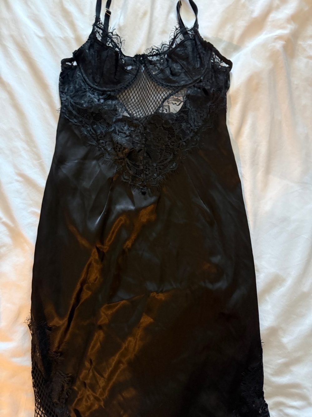 Black Lace Satin Slip Dress
